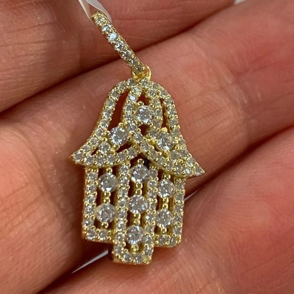 New 1 Inch Gold Plated Hamsa Cz Pendant